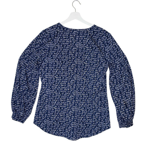 Cabi Blouse Womens Medium Blue V Neck Te Amo Puff Sleeve Coquette Style #5336 - Picture 3 of 7